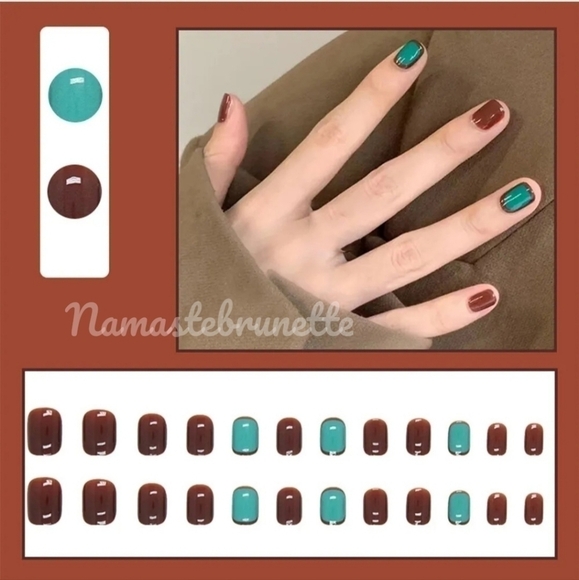 2/$16 Boho Brown Green Press On Nails - Picture 5 of 17